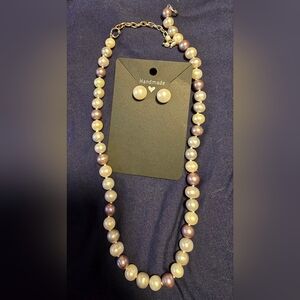 Elegant Pearl Earrings with Necklace Set